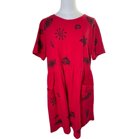 Viva City Dresses & Skirts - Viva City Red Cotton Beach Nautical Print Casual Dress‎ Pockets Size L